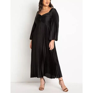 Eloquii Black Pleated Maxi Dress